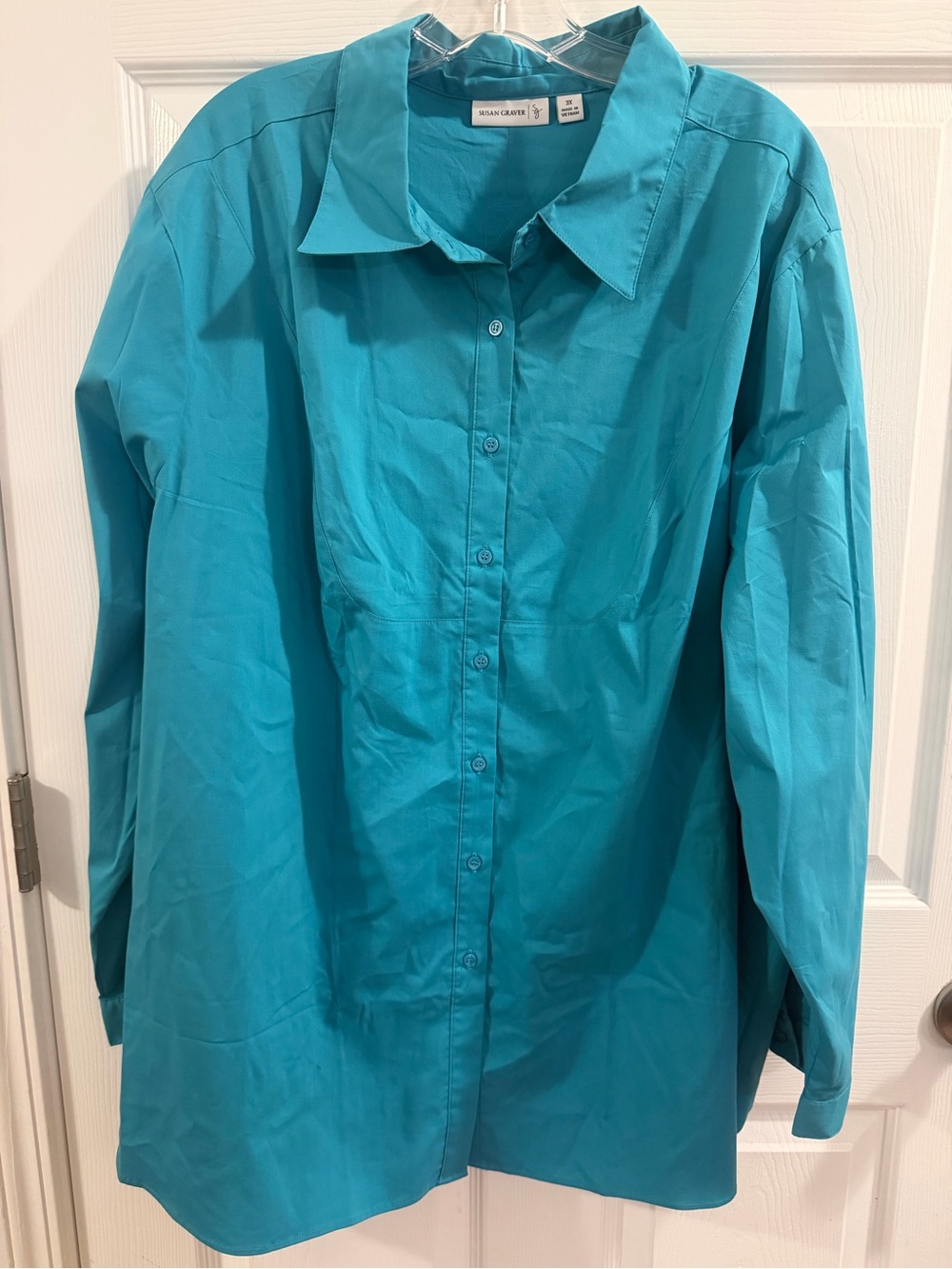 Susan Graver Turquoise Button-Down Shirt Size 3X
